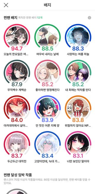 오 웹툰 찐팬 뱃지라는것도 있네