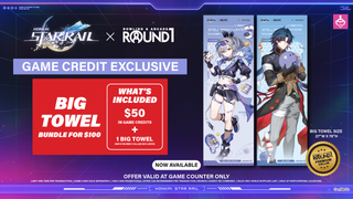 Promotional graphic for a game credit bundle featuring characters from "Honkai: Star Rail" and details about a towel offer.