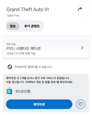 gta6 ps 스토어에 올라왔네